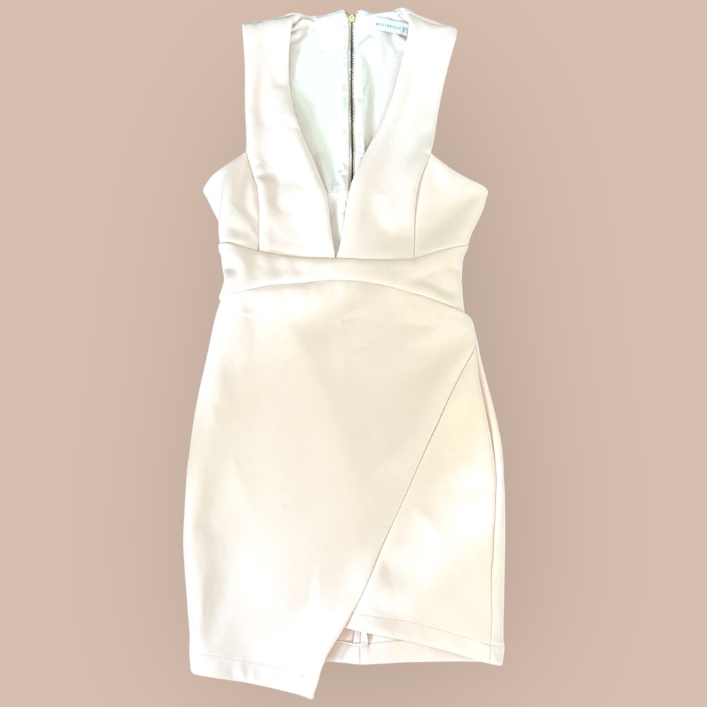 bec + bridge Sleek Pale Blush Pink Plunge V-Neck Asymmetrical Mini Dress